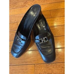 Salvatore Ferragamo BLACK LEATHER SLIDE MULES 7D (san100